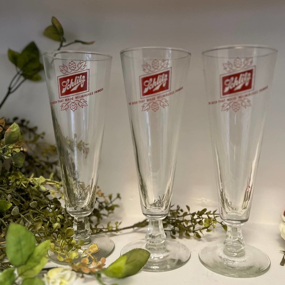 Vintage Schlitz Beer Drinking Stem Glasses Set of 3 - Picture 1 of 1